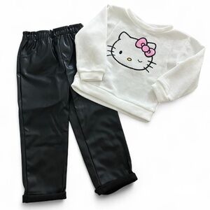 *New* Hello Kitty White Sweater and Black Faux Leather Pants Set